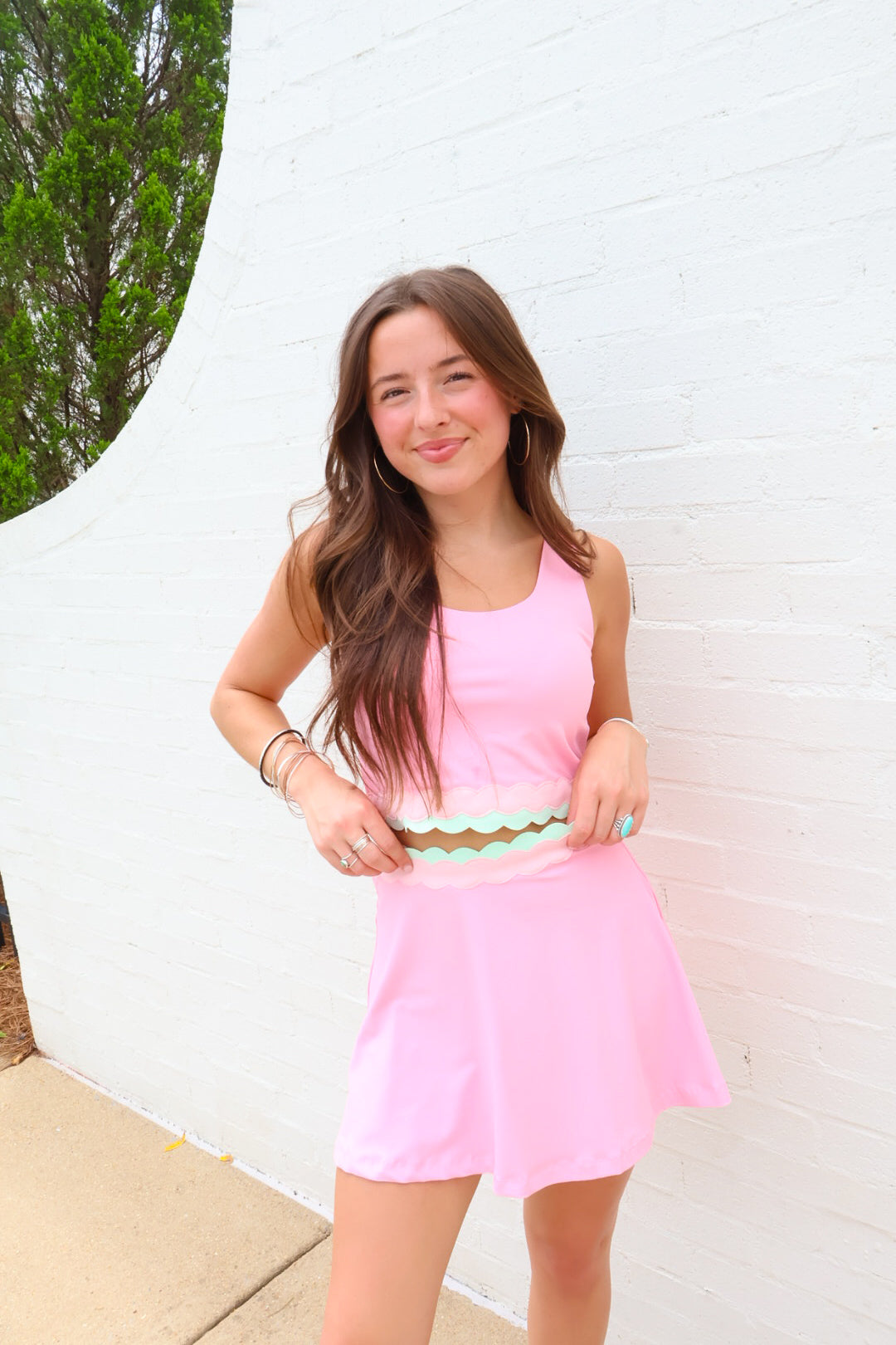 Mint/pink scalloped active skort set