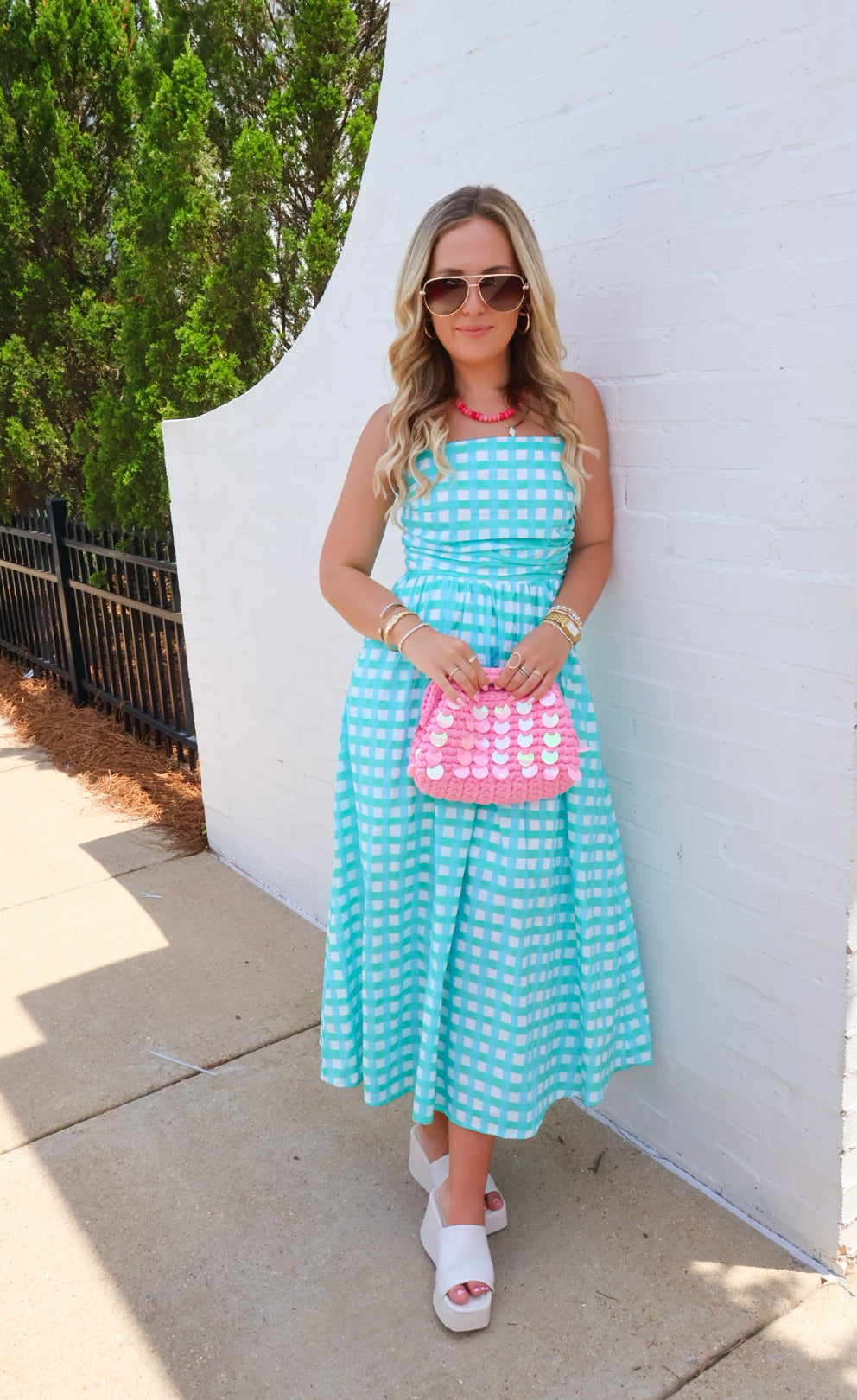 Checkered Midi Dress - Mint