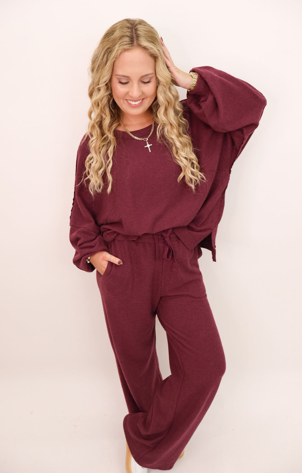 Ribbed Merlot Lounge Pants Set