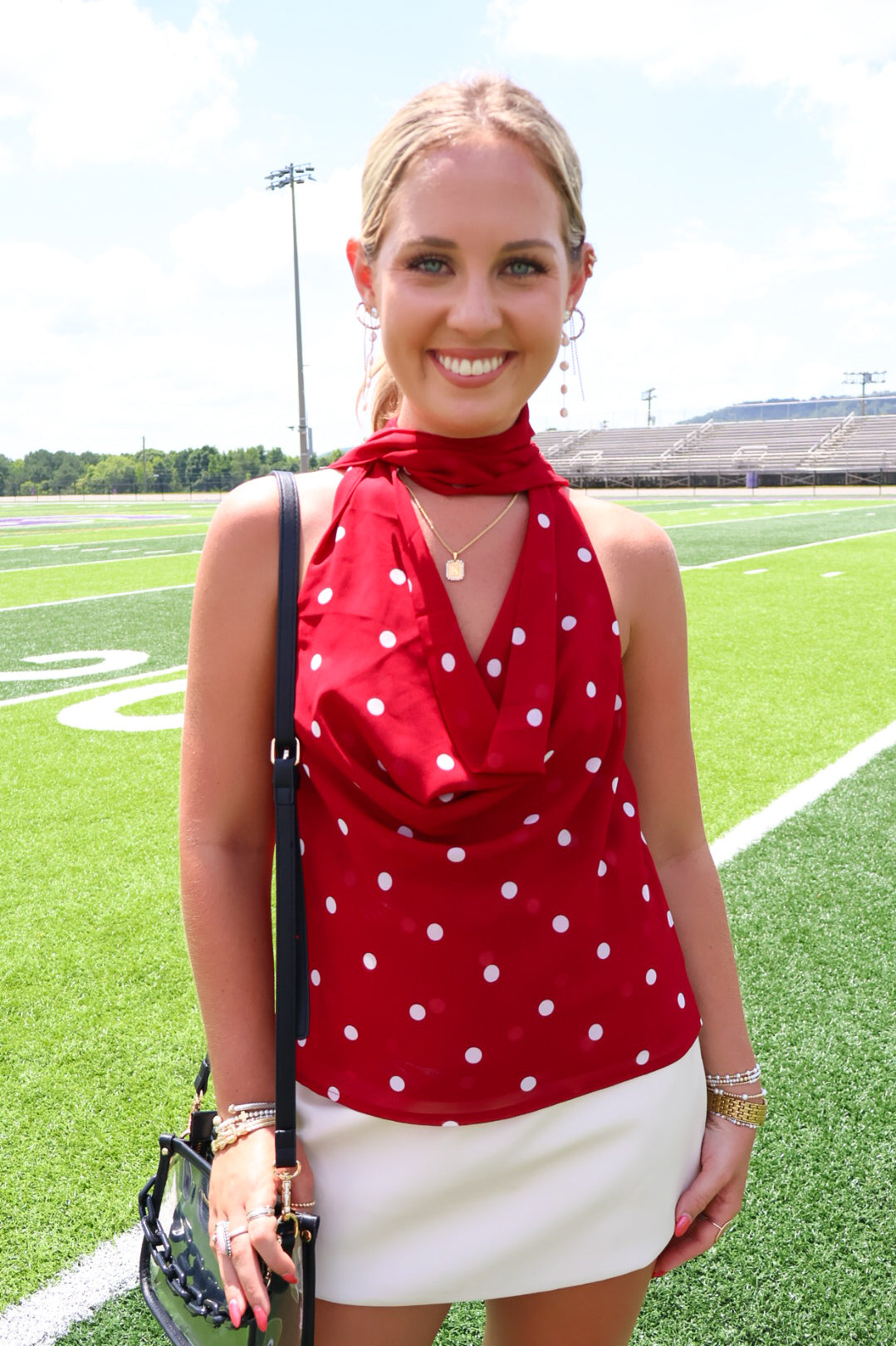 Red Polka Dot Halter Top with Scarf Tie