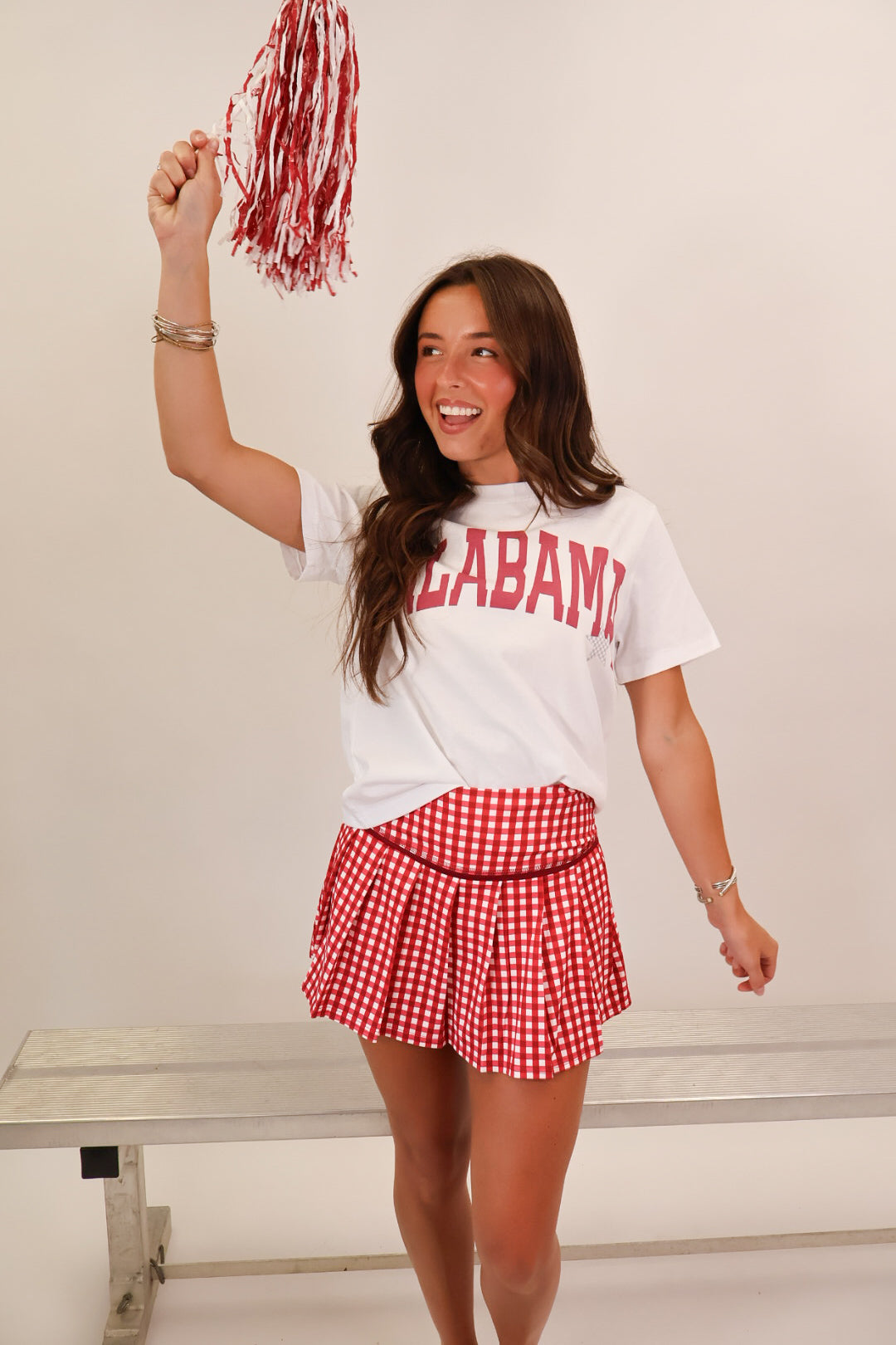 White Alabama arched graphic crop tee with pennant and checkered star — view 2