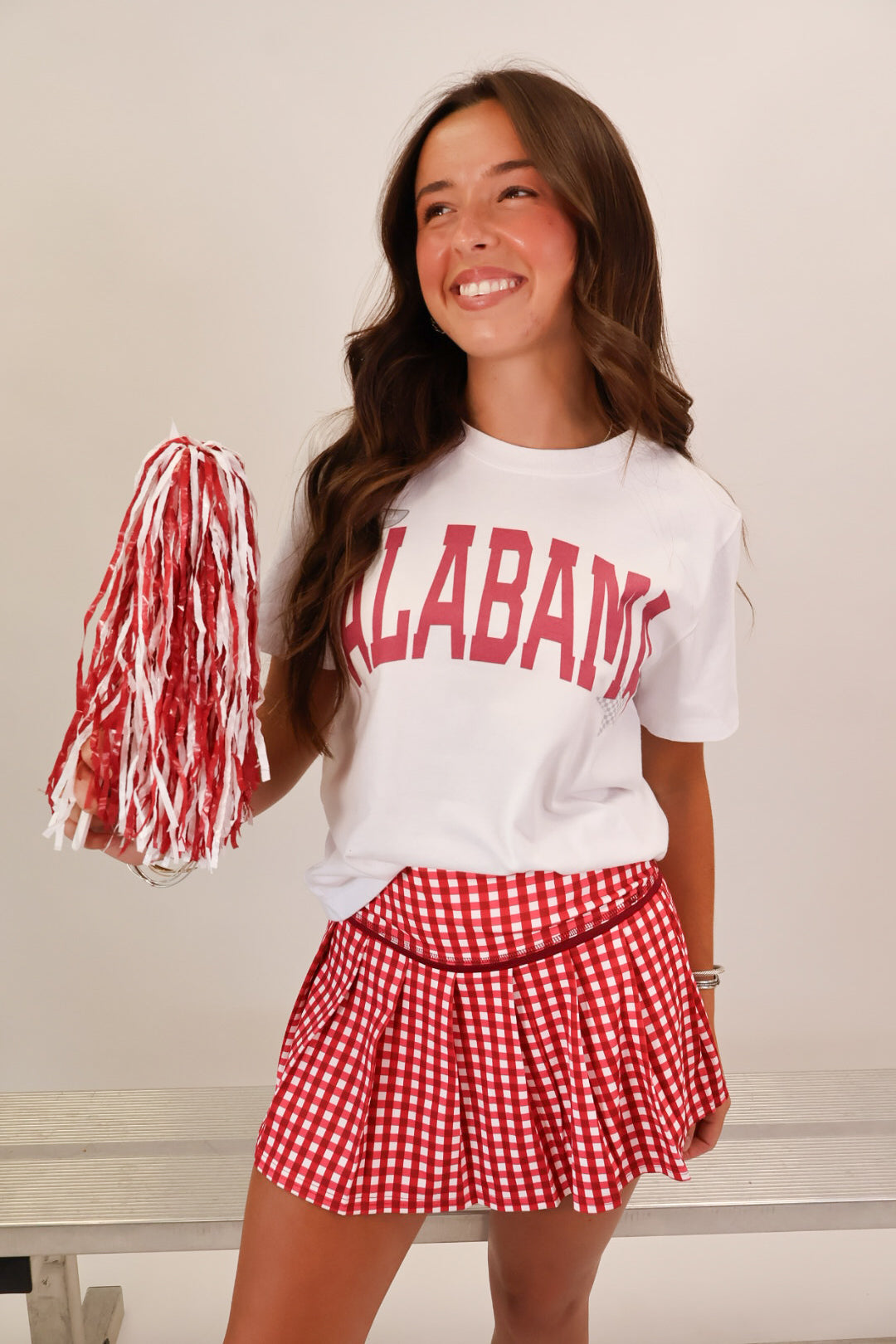 White Alabama arched graphic crop tee with pennant and checkered star — view 3