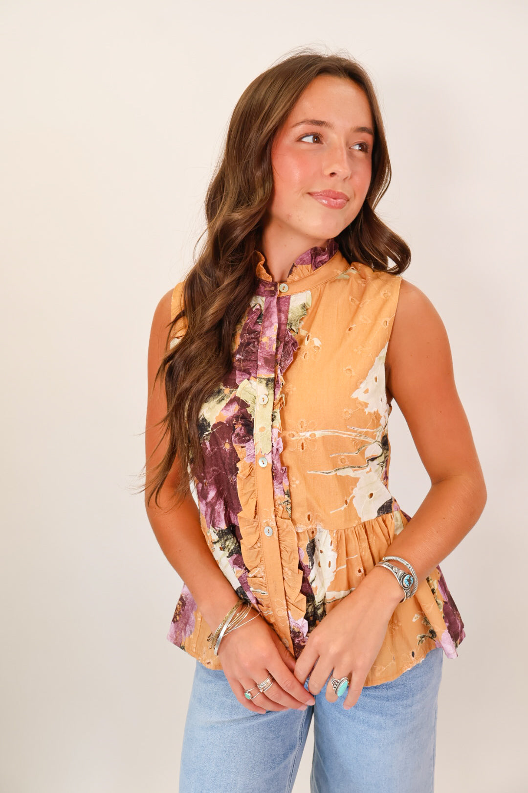 Mustard Floral Sleeveless Top