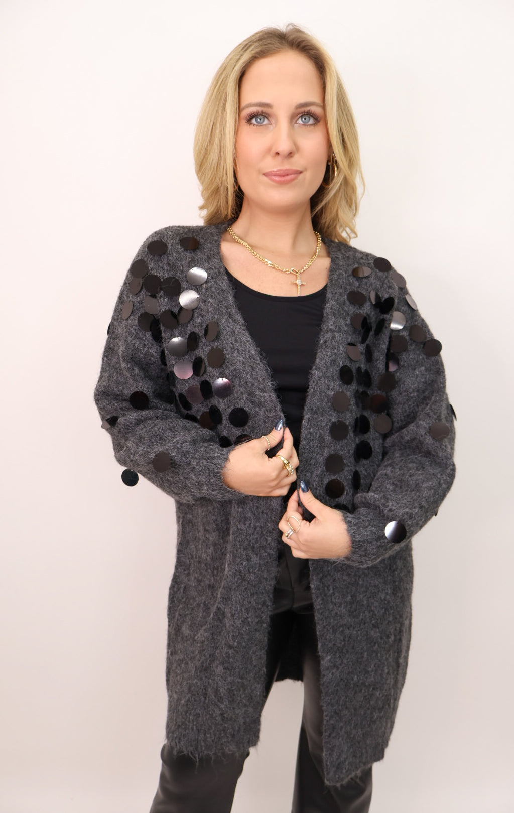Sequin Sweater Duster Cardigan