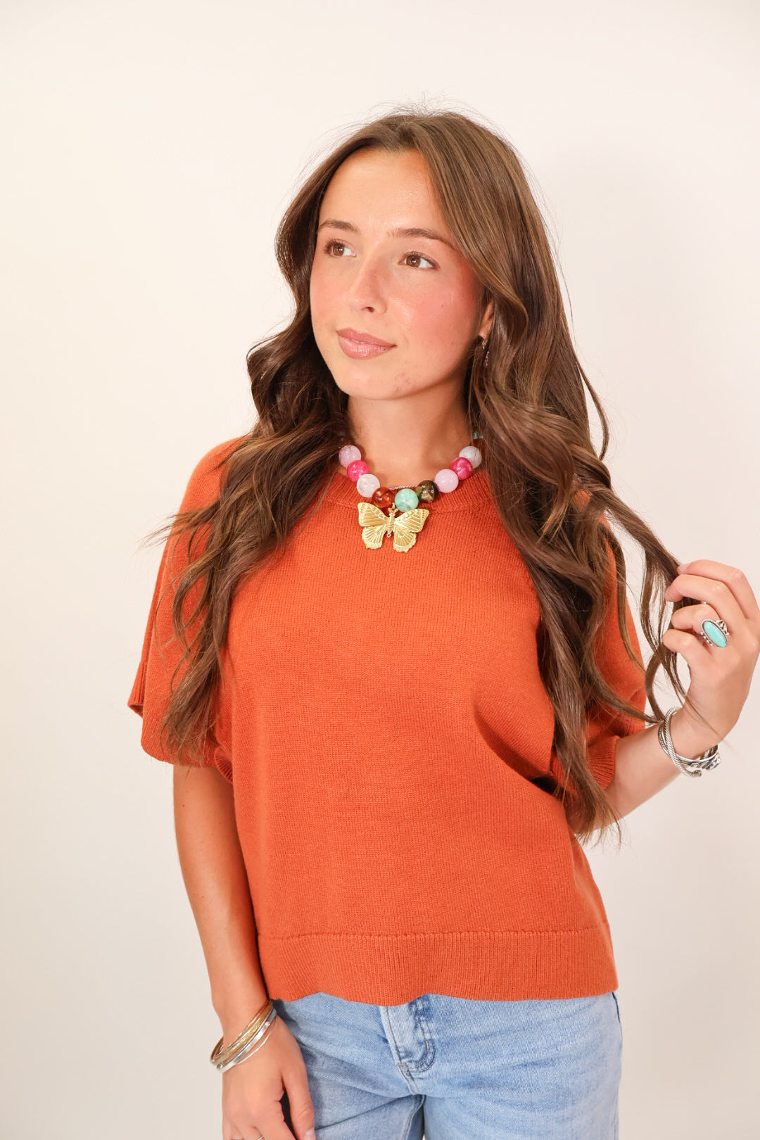 Pumpkin Short Sleeve Sweater