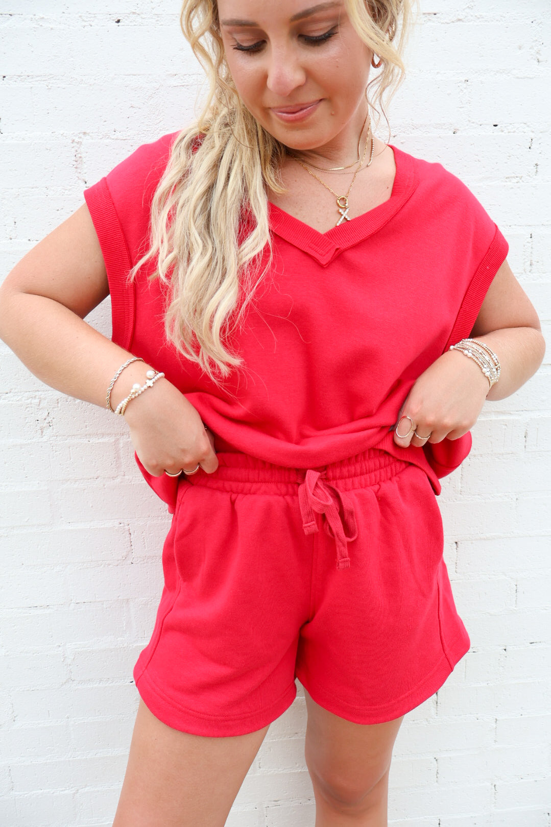 Casual Shorts Set - Cherry Red