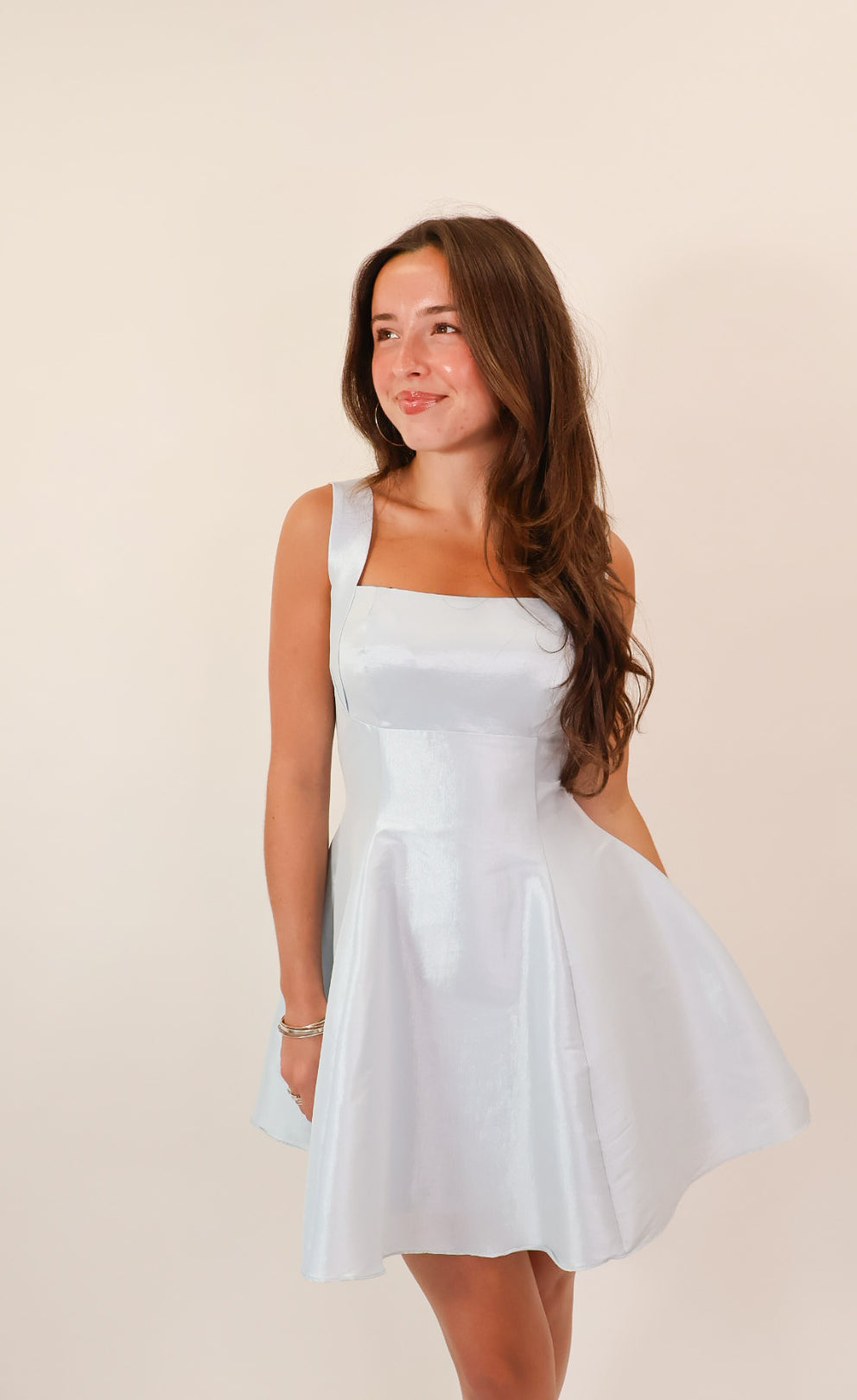 Powder Blue Bow Back Satin Mini Dress