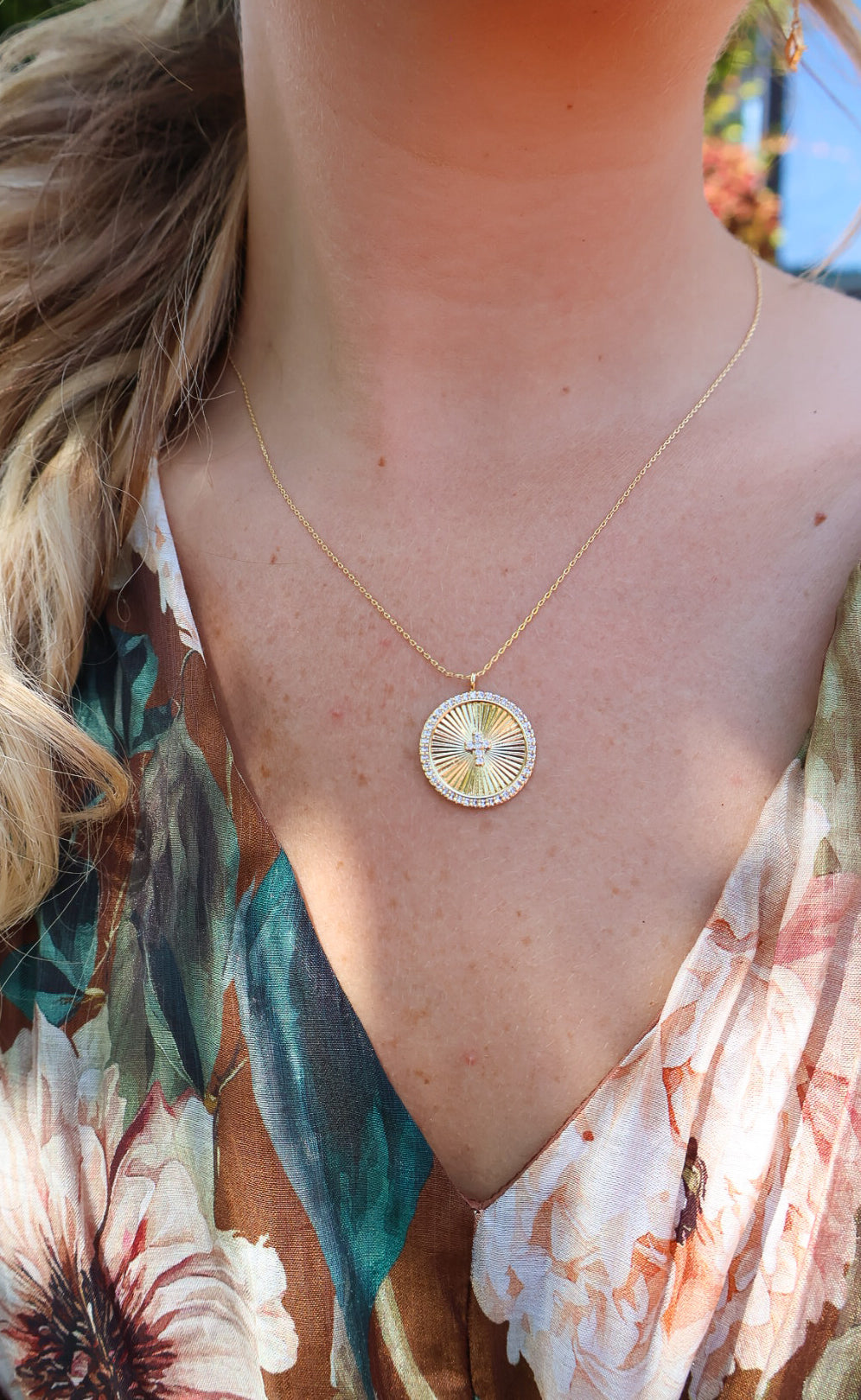 Round Gold Cross Medallion Necklace