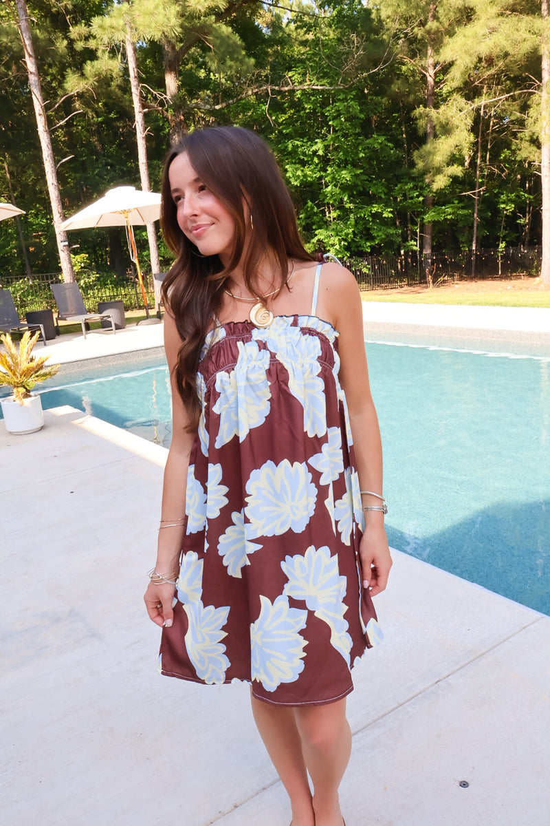 brown floral mini dress Barrett Mini Dress Brown / Floral