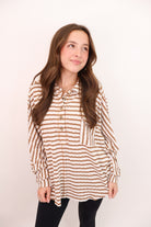 Textured Camel Stripe Henley Top