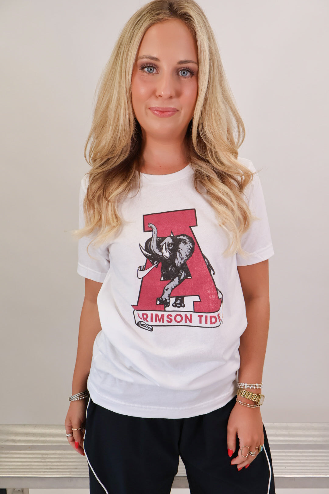 White Alabama Crimson Tide vintage elephant A tee on model