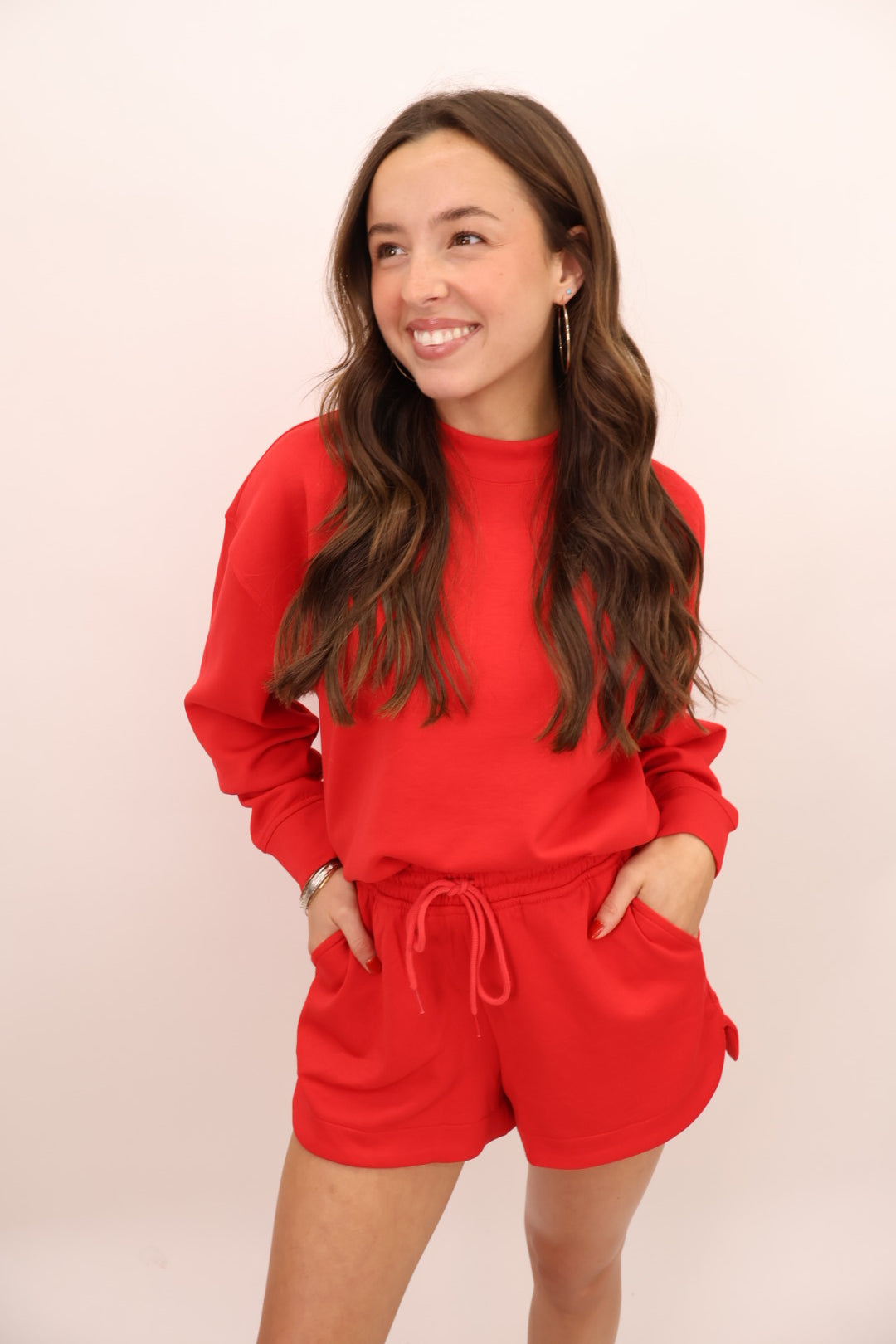 Scuba Mock Neck Shorts Set - Red