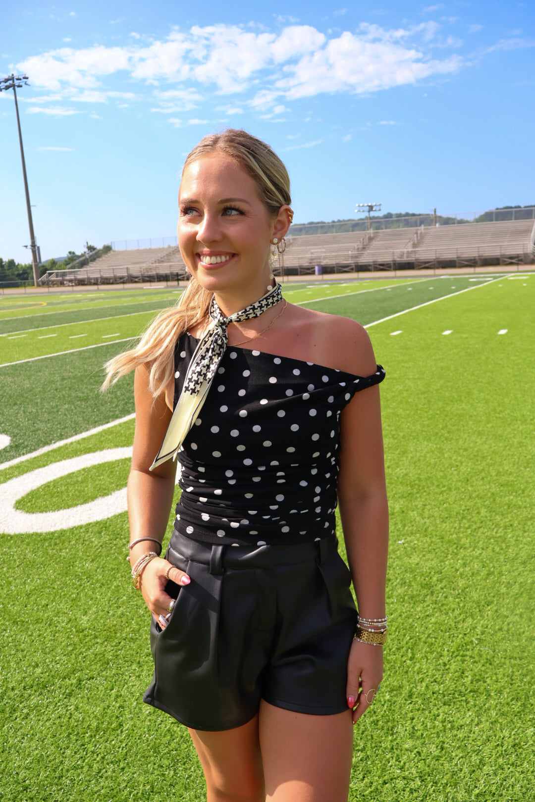 Black Polka Dot Asymmetrical Top