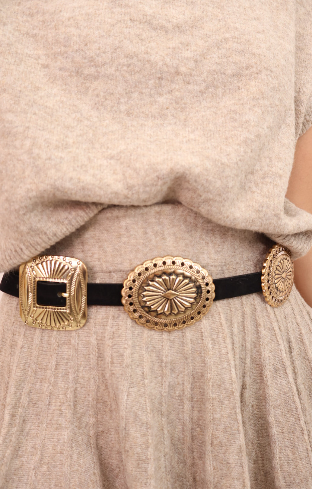 Western-Inspired Gold Concho Belt