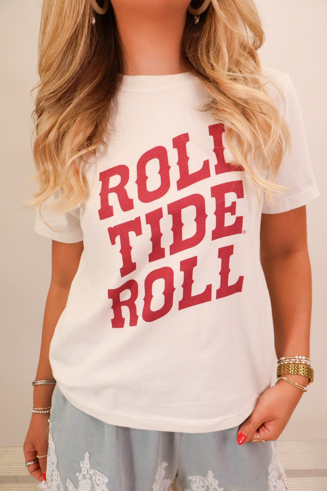 Vintage white Alabama Roll Tide Roll crop tee — view 5