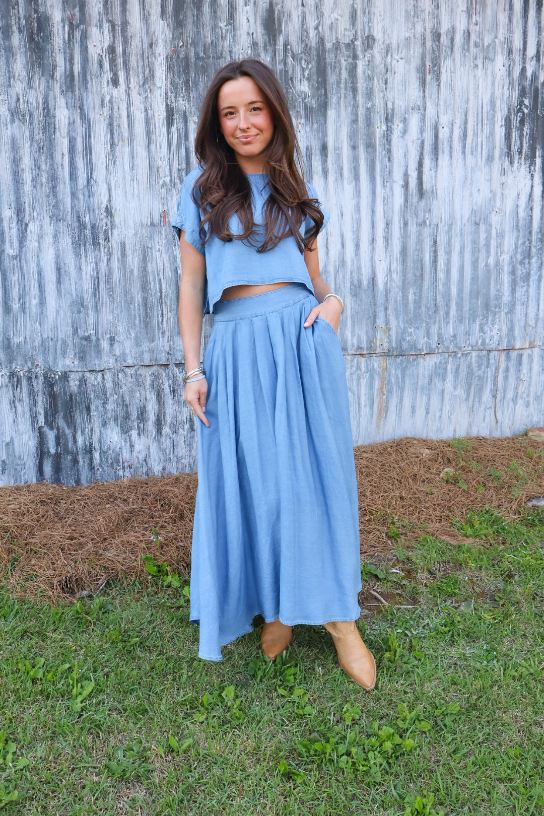 Chambray Midi Skirt Set