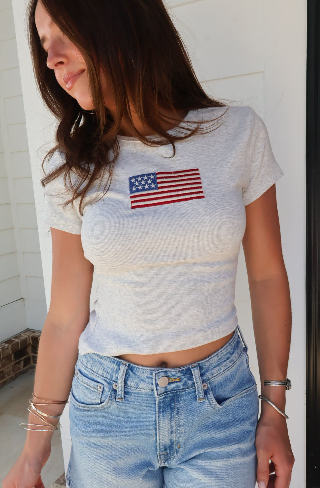 Americana Flag Embroidered Baby Tee