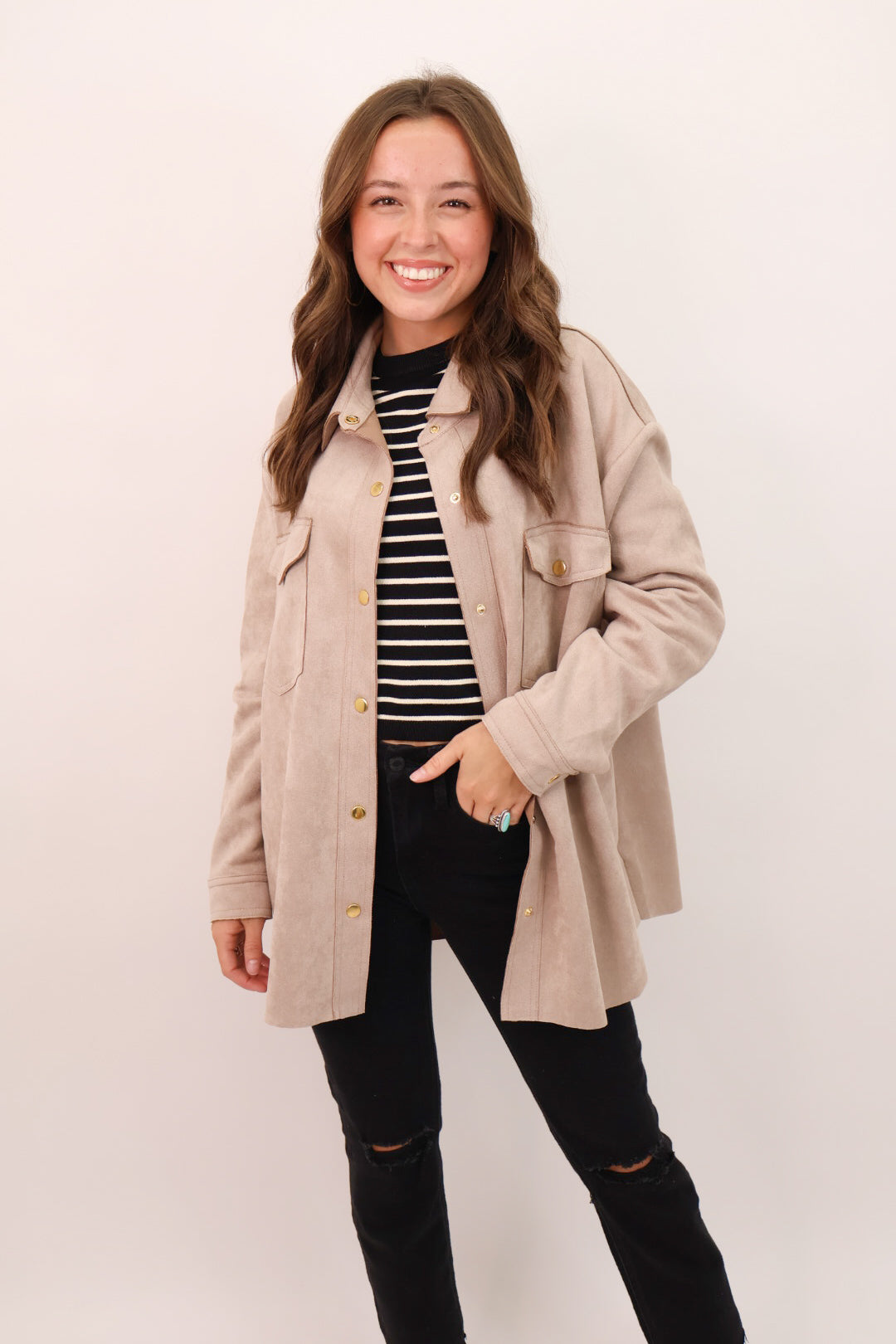 Faux Suede Light Mocha Shacket – Moda Boutique