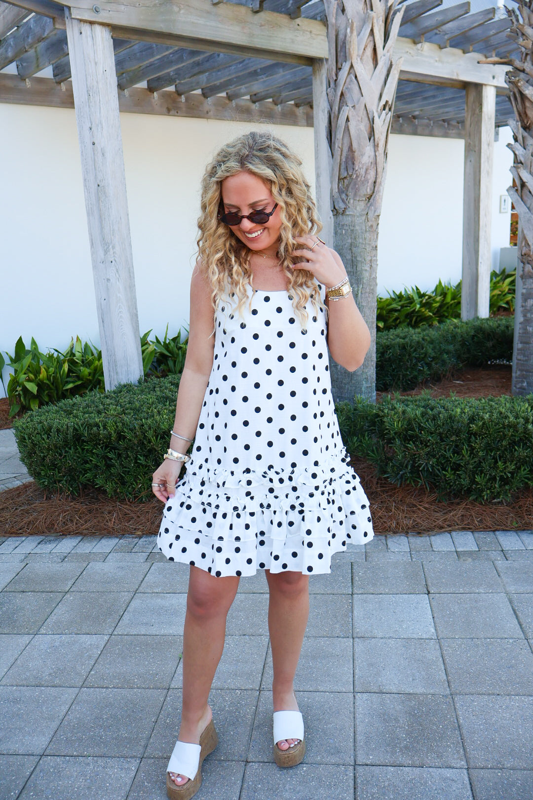 Black & White Polka Dot Ruffle Mini Dress