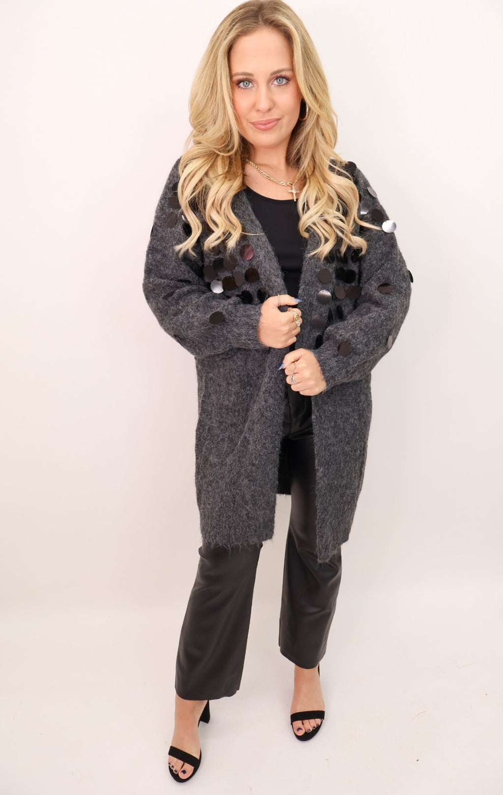 Sequin Sweater Duster Cardigan