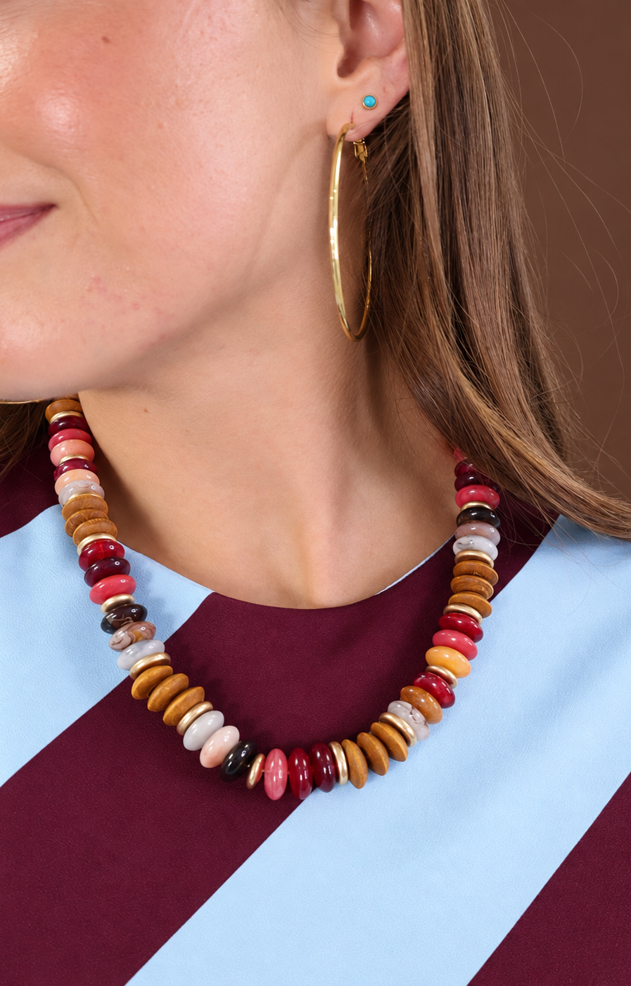 Multi Color Wood Bead Necklace