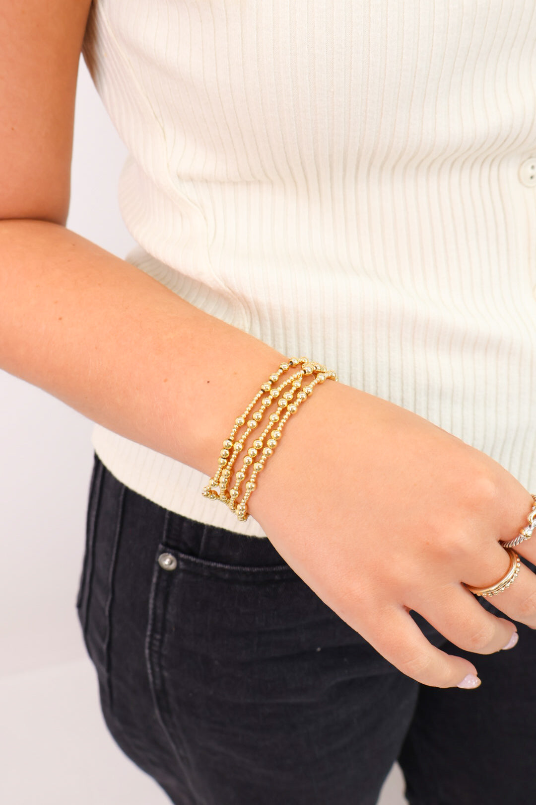 Gold Beaded Stretch Stack Bracelet – Small Beads