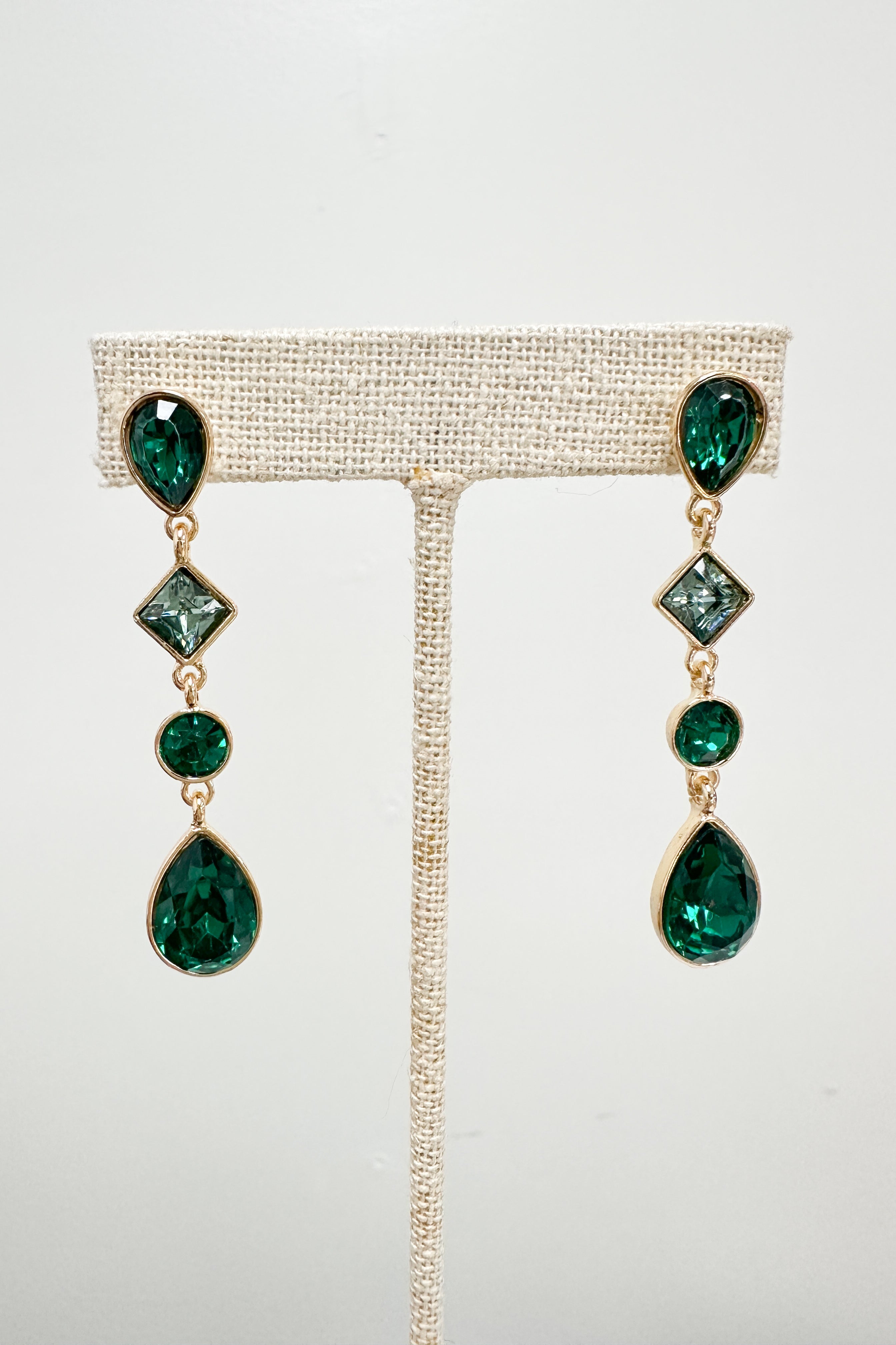 Holiday Gem Drop Earrings — Green