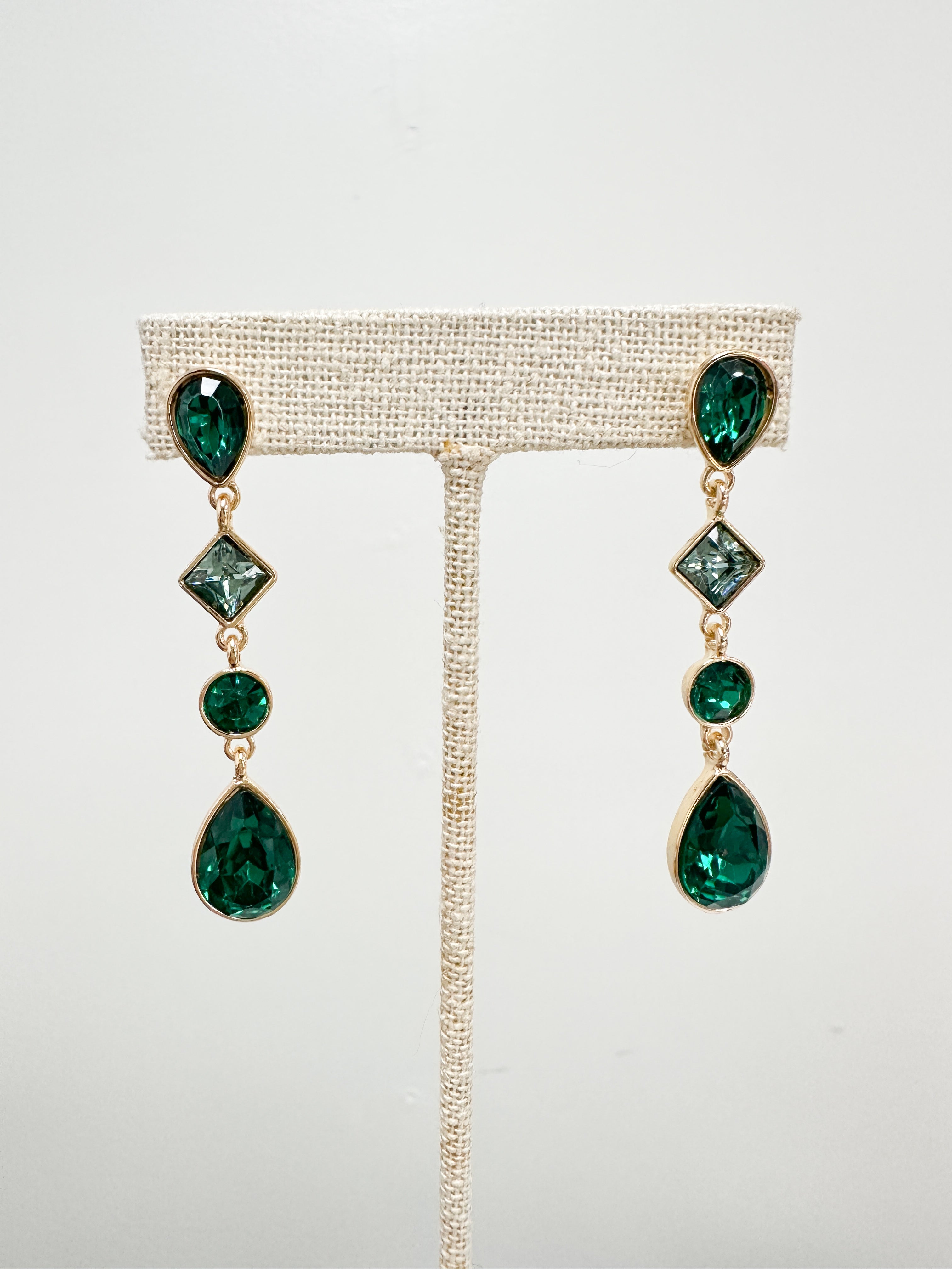 Holiday Gem Drop Earrings — Green