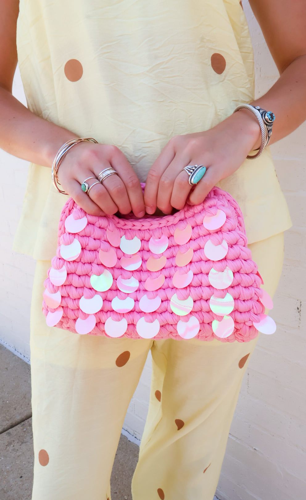 Tropez Sequin Beaded Handbag- Pink