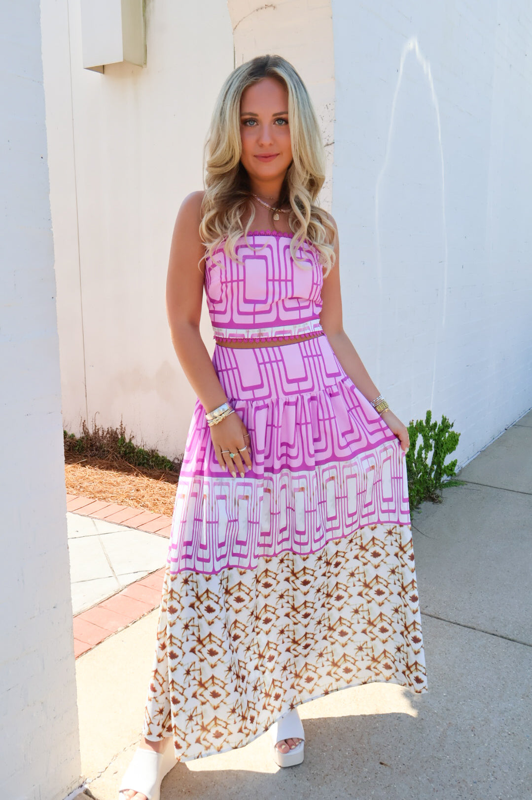Lilac Mixed Print Maxi Skirt Set