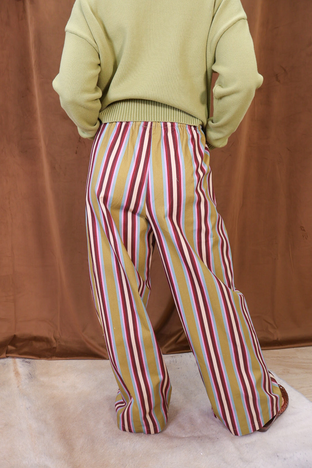 Multicolor Striped Wide Leg Pants — back view.