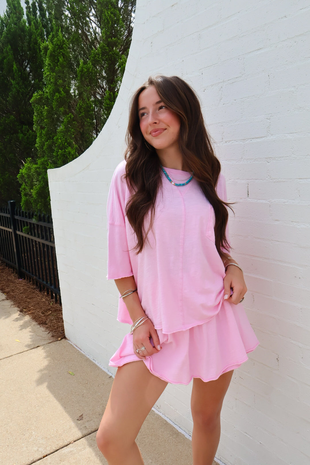 Slub cotton washed set pink