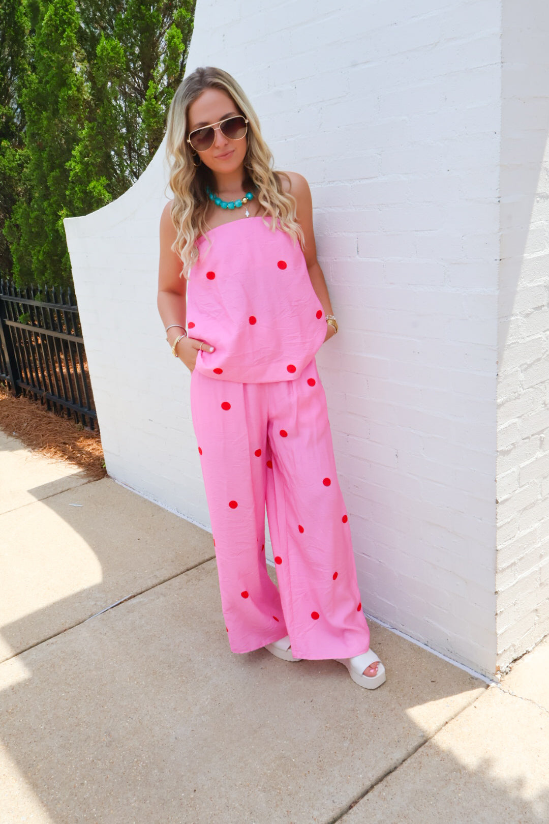 Sweet Spot Polka Dot Pants Set - Pink