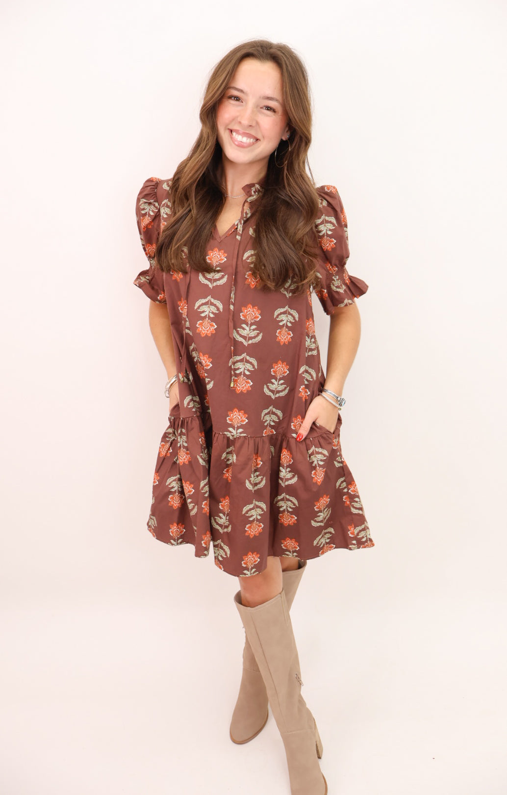 Brown Floral Dress