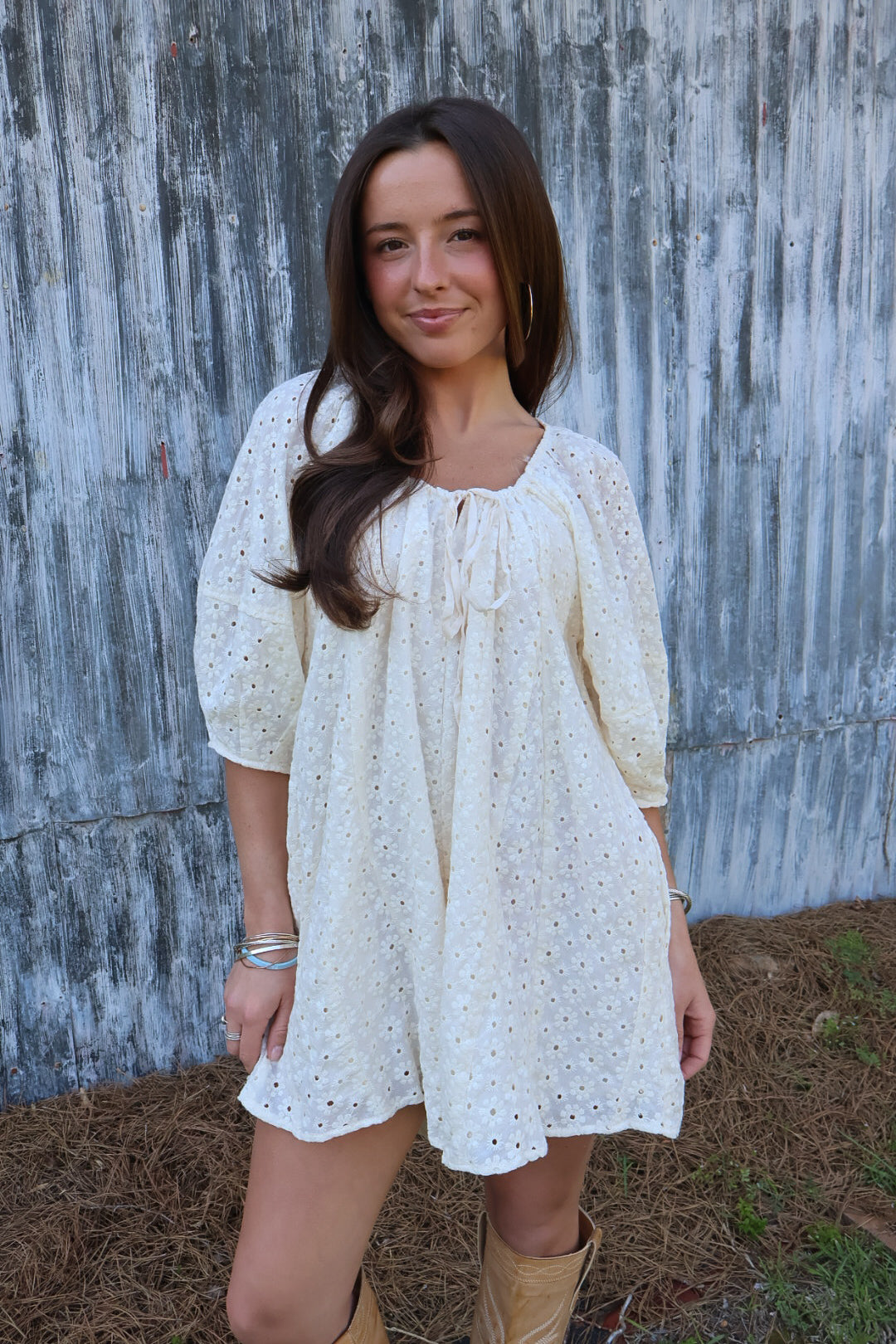 Cream Eyelet Babydoll Romper