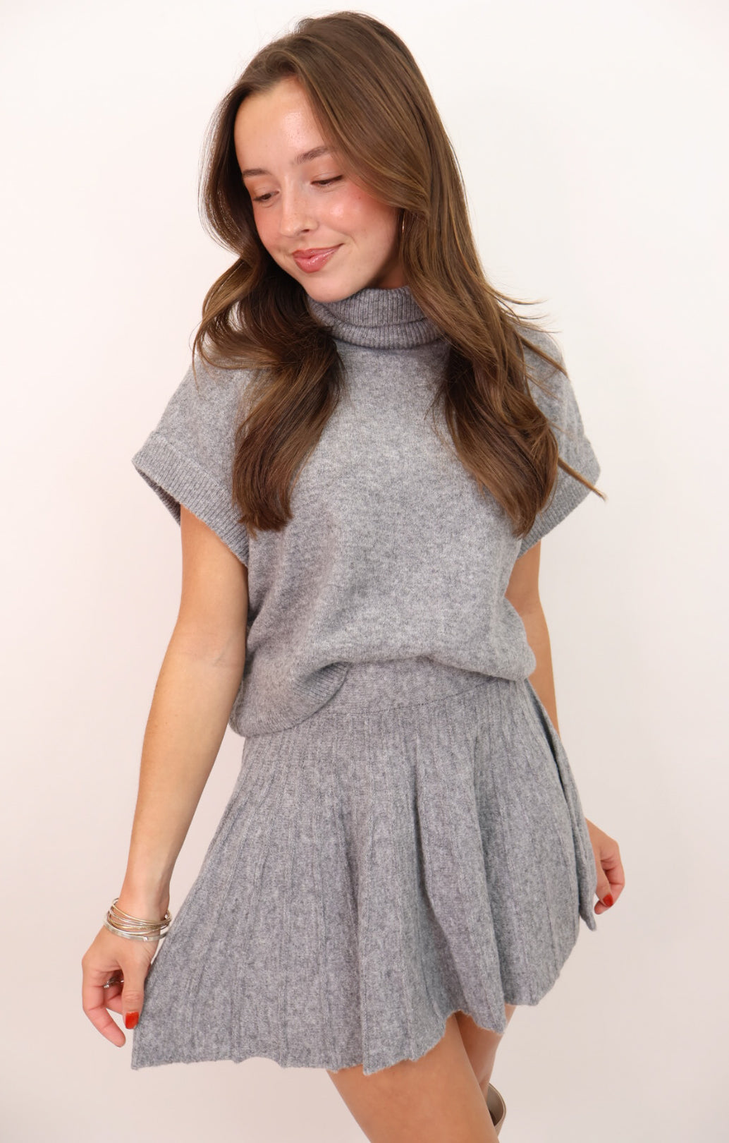 Sweater Mini Skirt Set - gray