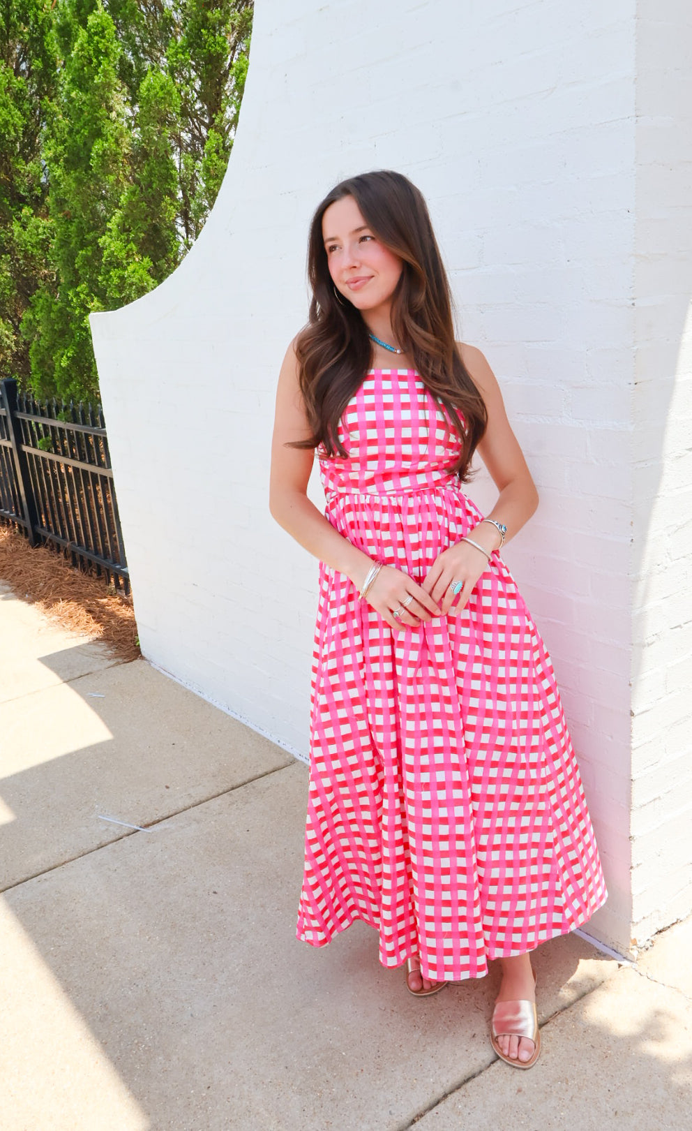 Checkered Midi Dress - Pink