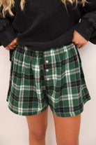 Plaid Flannel Boxer Shorts - Green