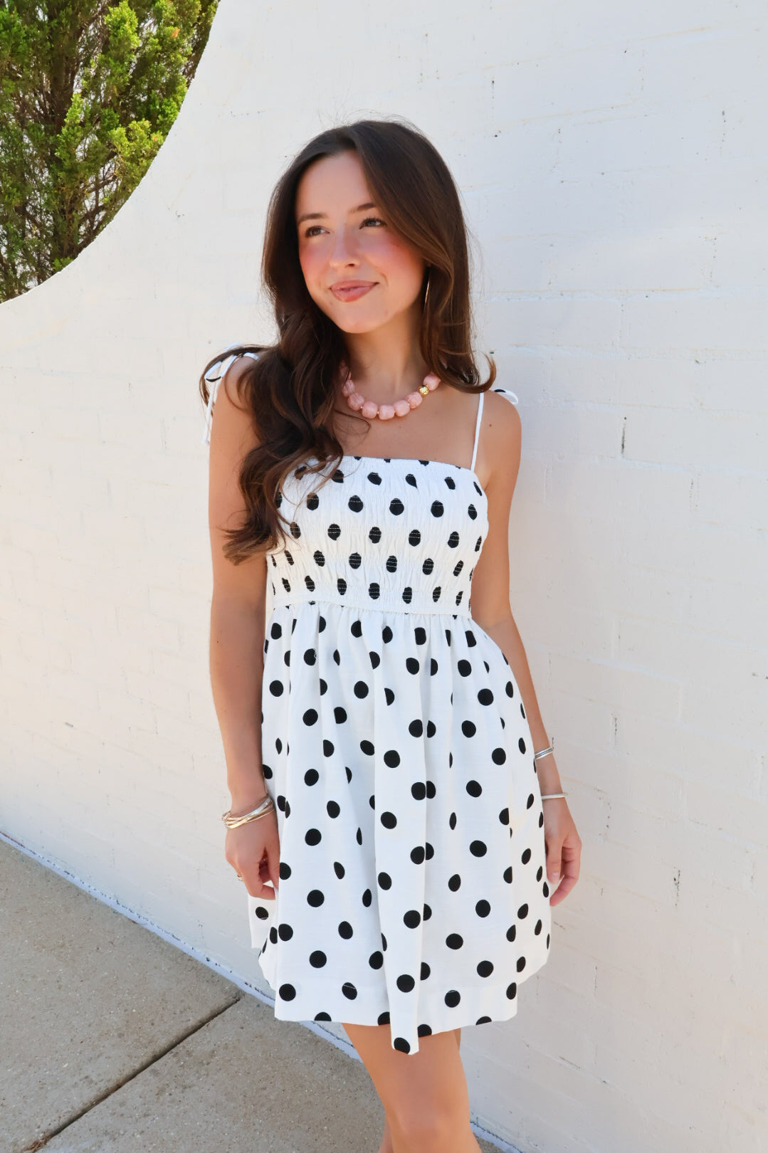 Smocked Polka Dot Mini Dress