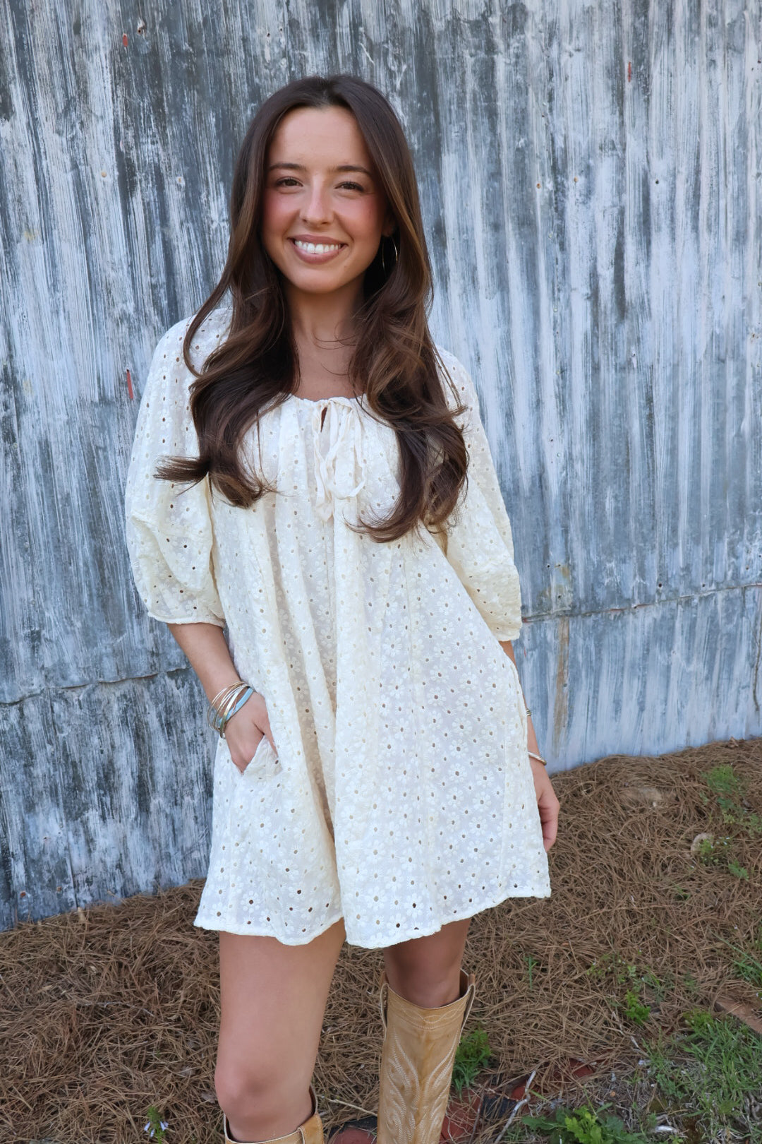 Cream Eyelet Babydoll Romper