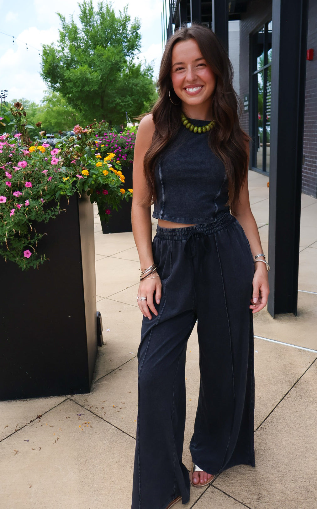 Washed Tank & Pants Set - Black