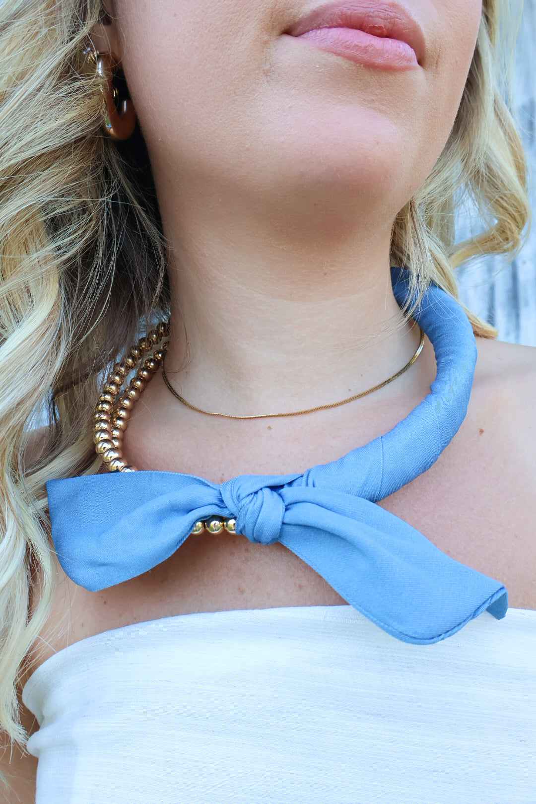 Denim Scarf Beaded Choker Necklace