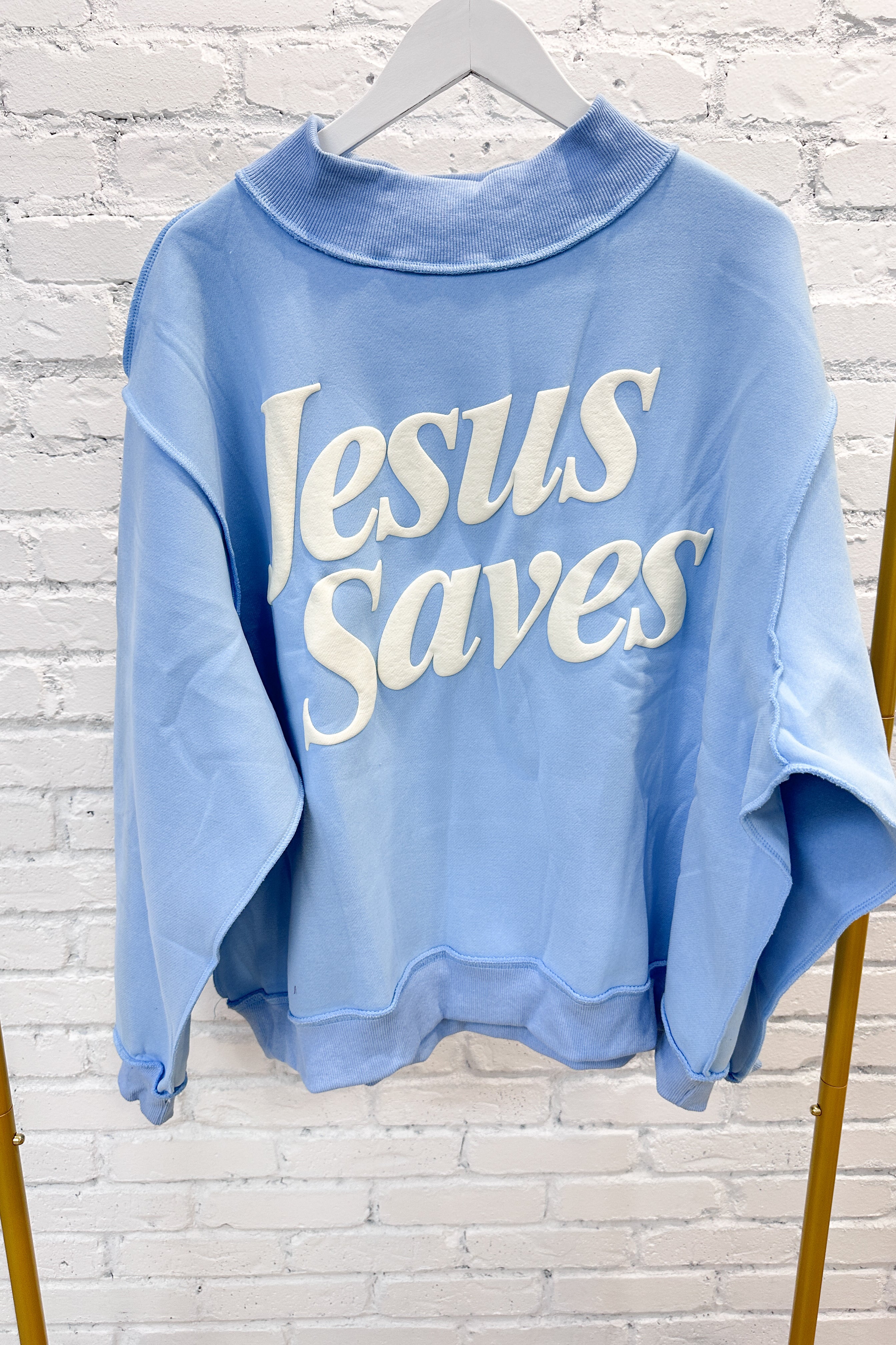 Jesus Saves Mockneck Pullover - Blue