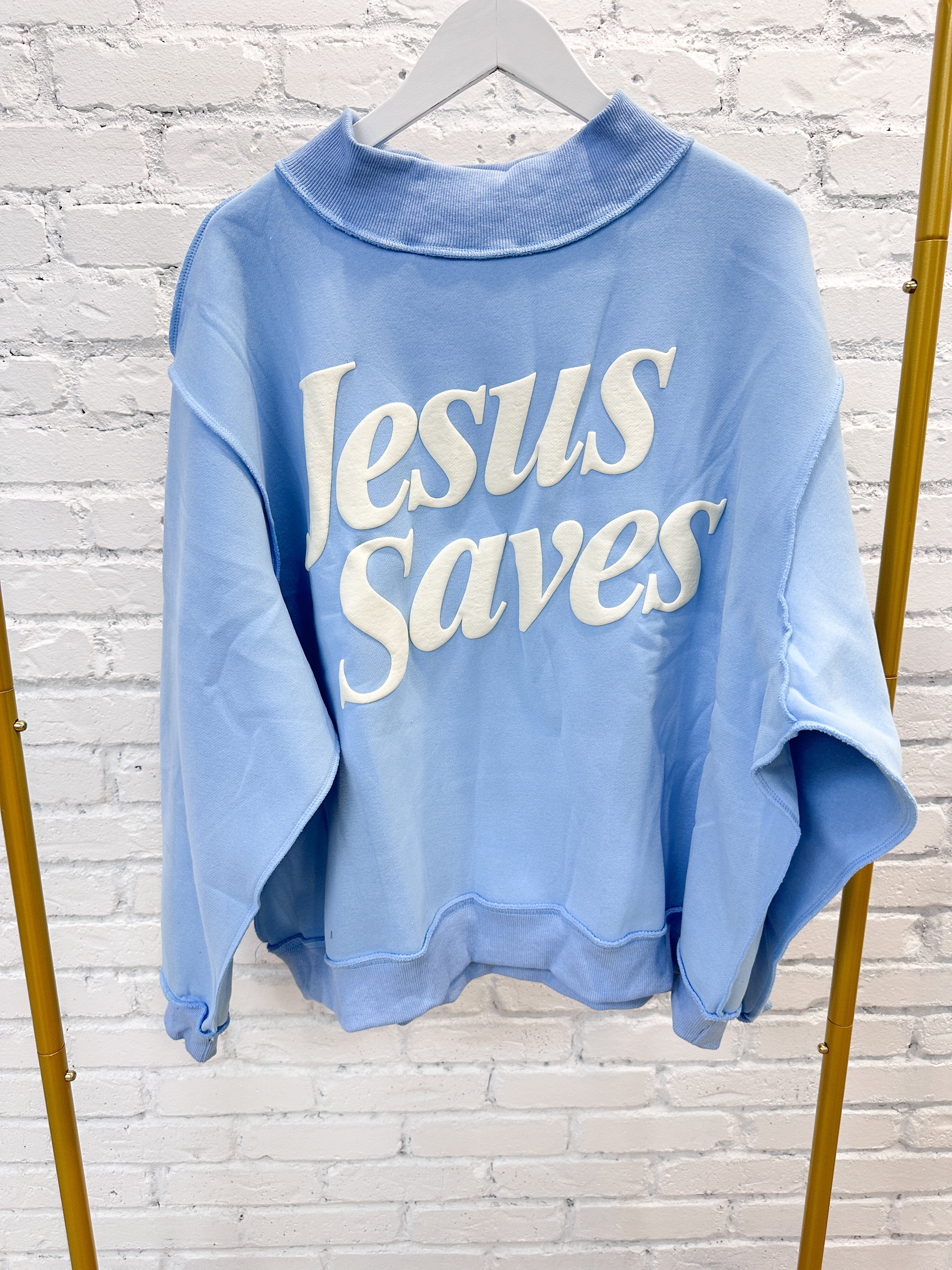 Jesus Saves Mockneck Pullover - Blue