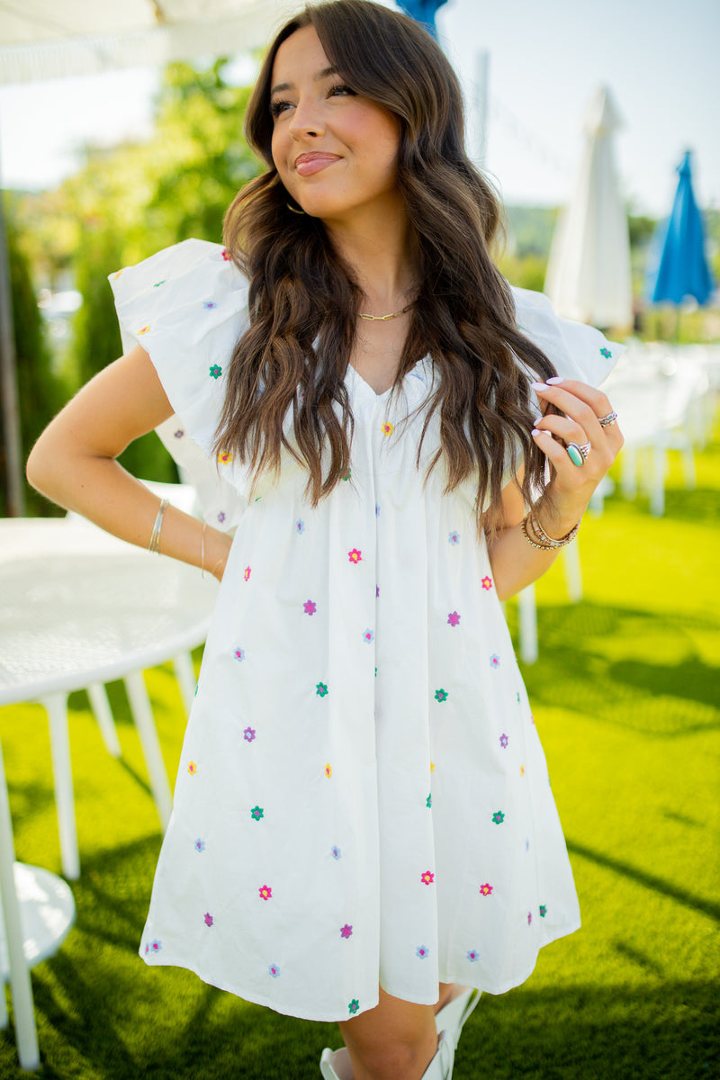 Embroidered Flowers Babydoll Dress Moda Boutique