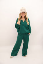 Scuba V-Neck Pullover and Pants Set - Hunter Green