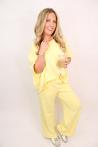 Casual Ribbed Pants Set - Yellow