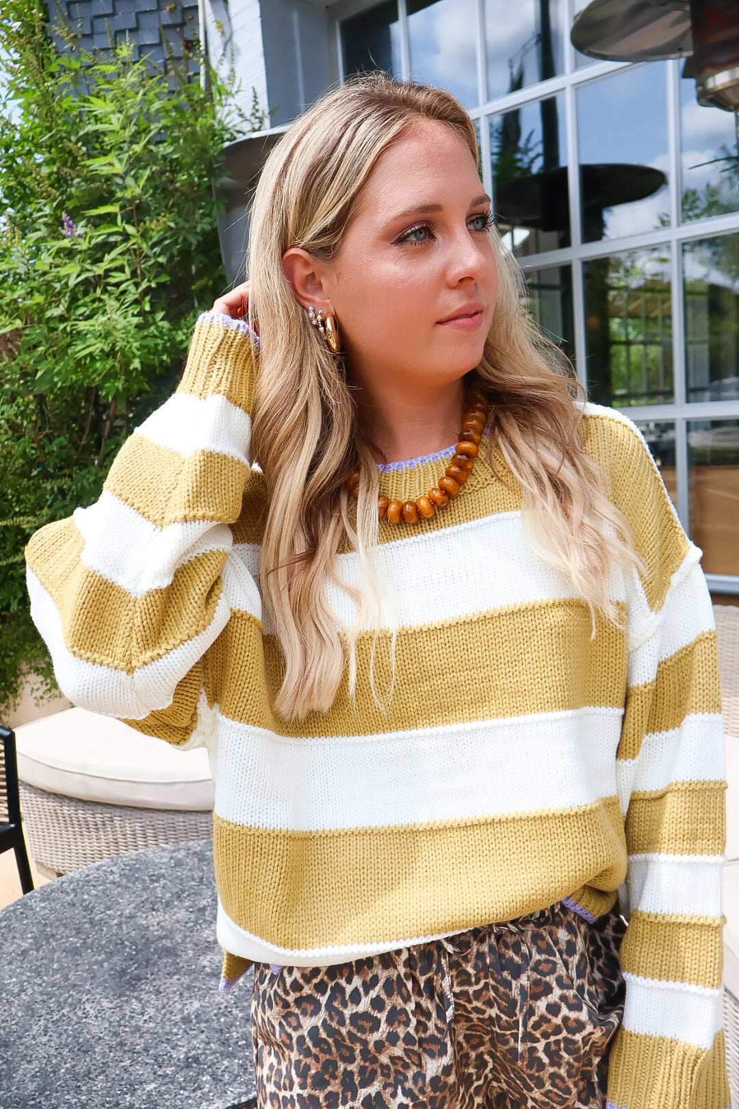 Celery & Cream Wide Stripe Sweater
