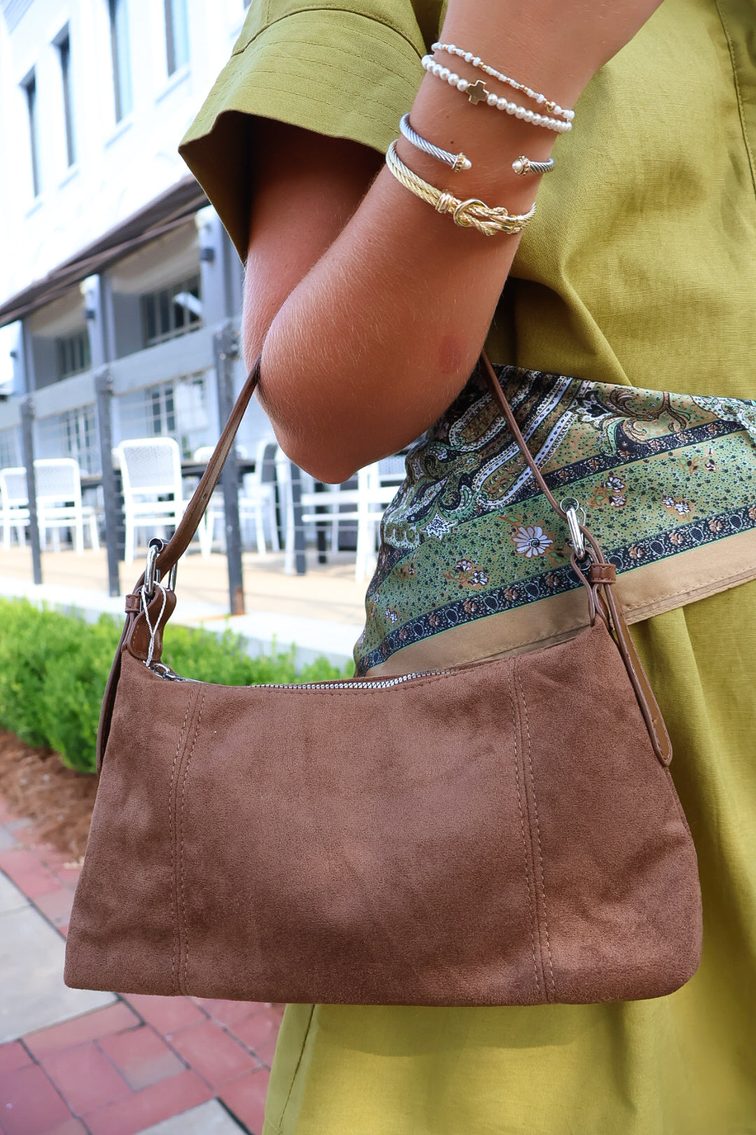 Chestnut Faux Suede Hobo Bag