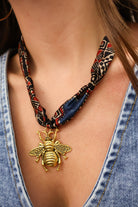 Scarf Necklace with Gold Bee Pendant